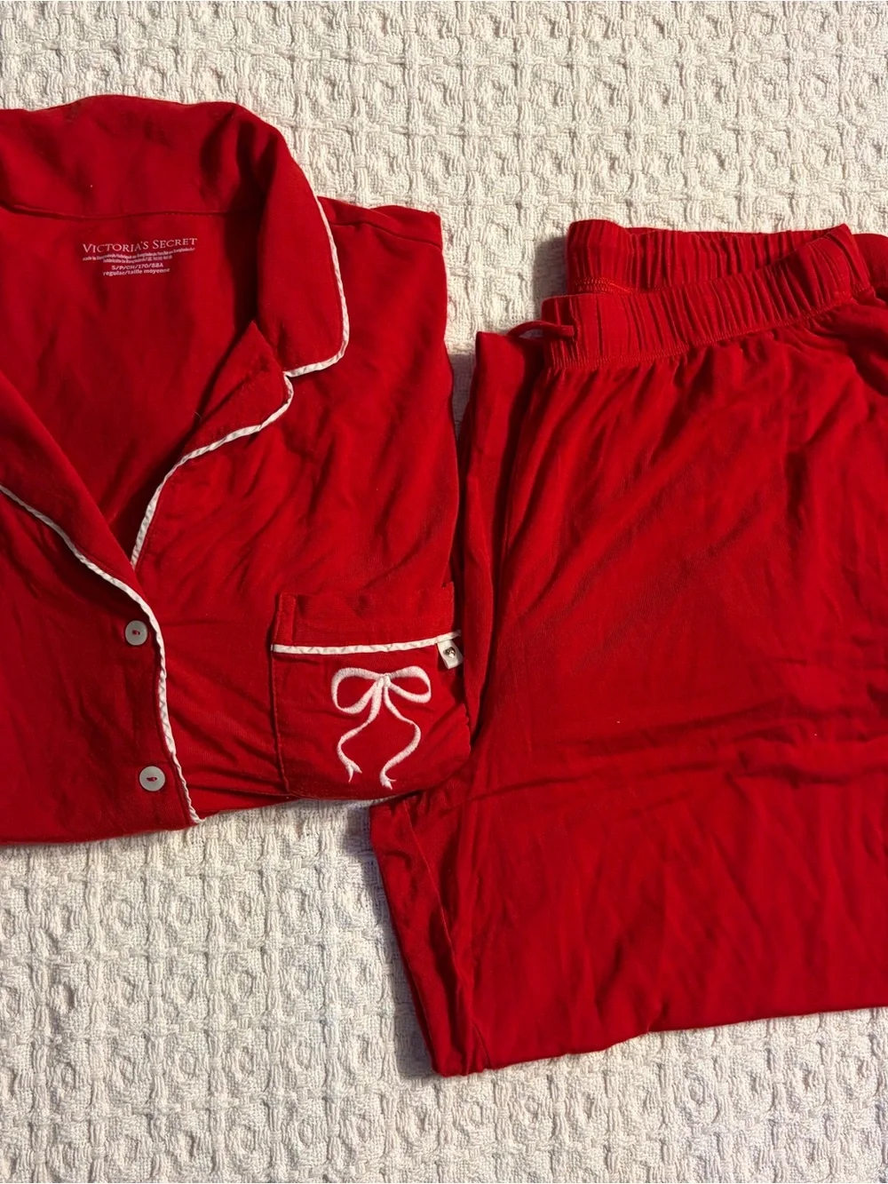 Victoria's Secret Red Pajama Set with White Piping